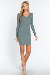Long Slv V-neck Mini Rib Dress